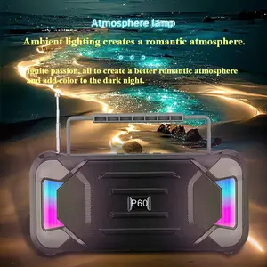 Carry Handle RGB LED Lights Wireless Portable Speaker with USB & Micro SD Support, Rechargeable Battery, Enhanced Bass, Detachable Strap for Indoor & Outdoor Use, Compatible with Universal Cell Phone and Wireless Device