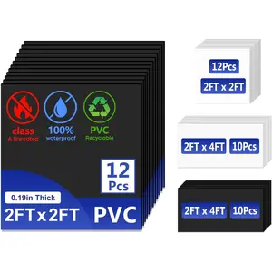 PVC Smooth Drop Ceiling Tiles 2ft x 2ft - , Fire-Rated, Washable, Drop in Installation - No Rot, No Sag, 12-Pack Cover 48 Sq. Ft, Black