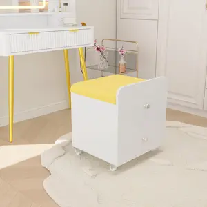 Garvee Vanity Stool with Storage, Vanity Chair with Drawer, Modern Multifunctional Chairs for Living Room, Bedroom and Makeup Stations, Yellow
