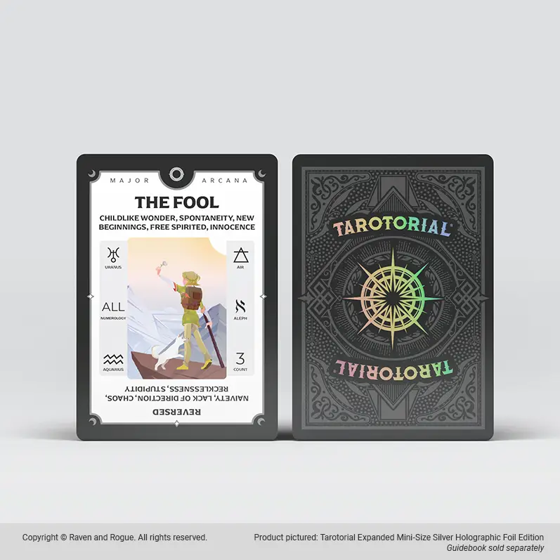 Tarotorial Expanded SILVER HOLO MINI Tarot Training Deck - Expanded Edition Rider Waite Smith Learning Minor Arcana Major Arcana