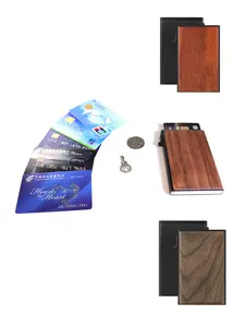 Men's Simple Plain Ultra-thin RFID Protection Wallet, Front Pocket Wallets,Casual Lightweight Wood and Aluminum Alloy Card Holder, Casual Business Card Holder for Daily Used, Perfect Gift for Dad