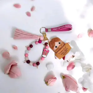 Jesus Plushie Keychain with Pink Tassel and Mystery Bracelet for Inspirational Gifts