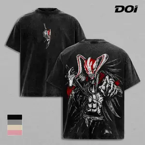 Ichigo Kurosaki Hollow Mask Graphic Tee, Vintage Washed Anime Graphic Shirt, Bleach Soul Reaper Dark Form Design, Heavyweight Cotton Unisex Streetwear Top, Gift for Bleach Fans and Anime Lovers