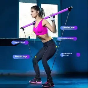 Portable Yoga Pilates Bar Stick With Resistance Band Muscle Toning Fitness Stretching Sports Body Workout Exercise Tension Rope