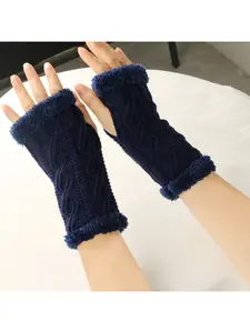 Autumn and Winter Plush Leak Finger Gloves Diamond Knitted Thick Plush Warm Sleeve Cover Autumn and Winter Warm Plush Gloves