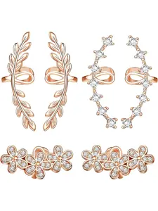 3 Pairs Ear Cuff Crawler Earrings for Women Clip on Cartilage Earrings Non Piercing Climber Earring Crystal Cubic Zirconia Leaf Earring Set