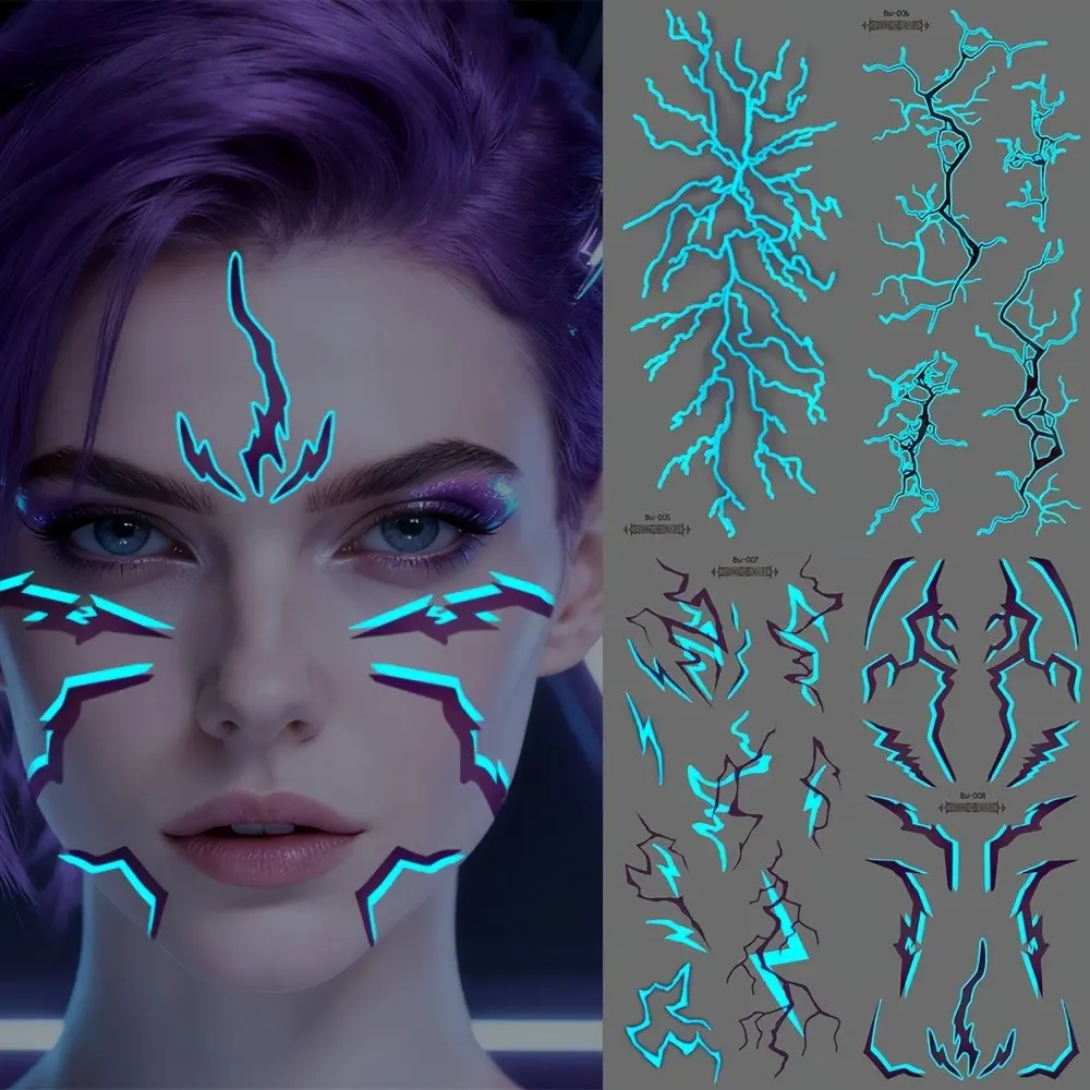 Glow-In-The-Dark Tattoo Stickers, Lightning Cosplay Face Stickers for Men & Women, Perfect Party Gifts, Weddings, Anniversaries, Temporary Fake Tattoos, Sticker Tattoos