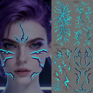 Glow-In-The-Dark Tattoo Stickers, Lightning Cosplay Face Stickers for Men & Women, Perfect Party Gifts, Weddings, Anniversaries, Sticker Tattoos