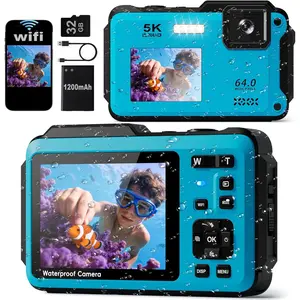 5K Underwater Digital Camera,64MP  Camera,16FT Floating Camera for Snorkeling,Scuba Diving,Surfing,Swimming & Kayaking,Autofocus,Dual-Screen,16X Zoom,Fill Light,32GB Card,Type-C Rechargeable