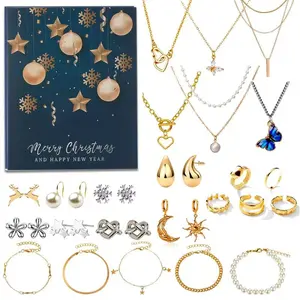 New Christmas Gift Countdown Calendar Jewelry Blind Box Earrings Necklace Bracelet Gift Box Set for Women, Festive Holiday Accessories