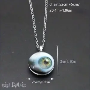 1-Piece Macabre Eyeball Pendant Necklace - Masterfully Crafted Double-Sided Glass Artisanry with Avant-Garde Minimalist Aesthetic, Provocative Statement Jewelry for Discerning Alternative Fashion Aficionados