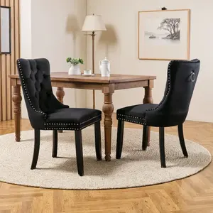 BUTTERY VELVET DINING THRONES!  SET OF 2 - Mid-Century Modern Chairs Gold Nailhead Trim & Solid Wood Base | NO ASSEMBLY din room Chairs