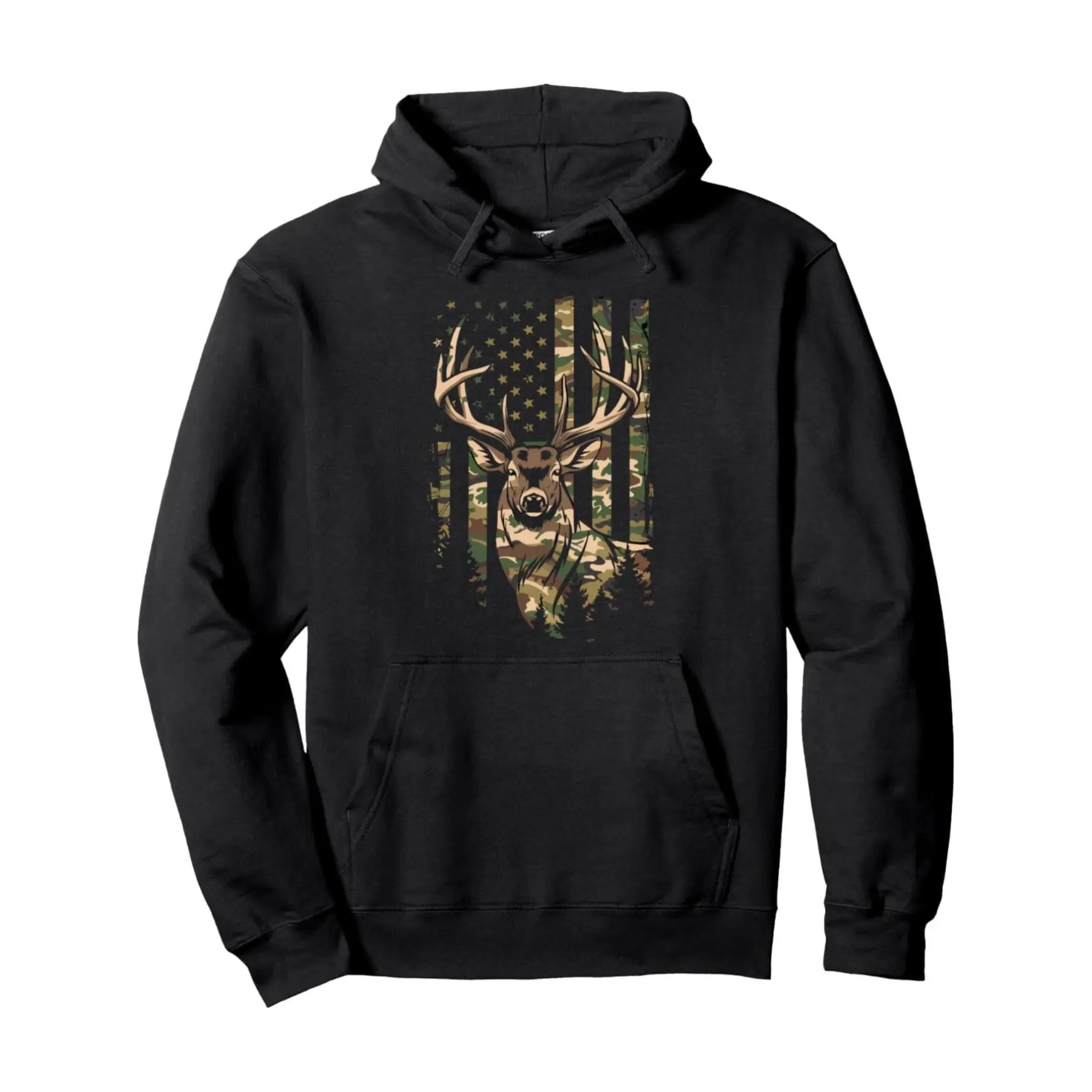 Men's Black Camo Graphic Print Hoodie - Long Sleeve Casual Streetwear Sweatshirt, Breathable Fitted Poly-Cotton Fabric, Pattern Print Hoodie, Street Fashion Hoodie