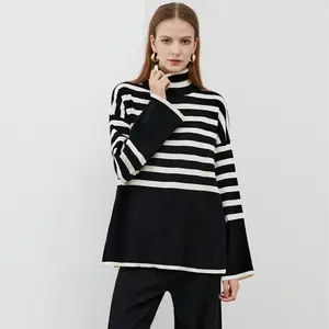 Black striped turtleneck sweater