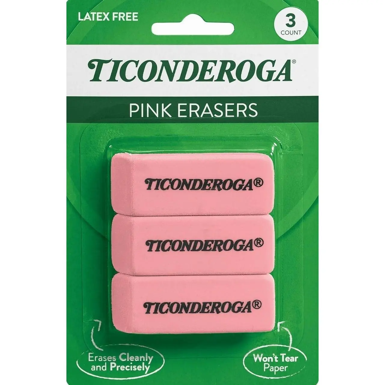 Ticonderoga Wedge Erasers, Pink, 3 Count