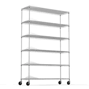 Hardware 6 Tier Wire Shelving Unit, 6000 LBS NSF Height Adjustable Metal Garage Storage Shelves with Wheels, Heavy Duty Storage Wire Rack Metal Shelves - Chrome Organiser Shelf