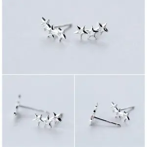 925 Sterling Silver 3 Stars Ear Stud Climber Crawlers Stud Earrings Gift S4