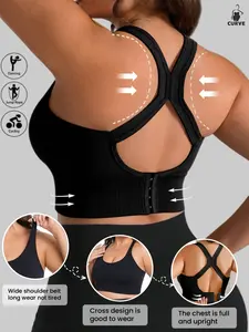 PLUS SIZE Women's  Shockproof Sports Bra, With Removable Pads,Adjustable Buckle Back Cross Design, Yoga Fitness Running Tank Top,Sports Underwear,All Seasons