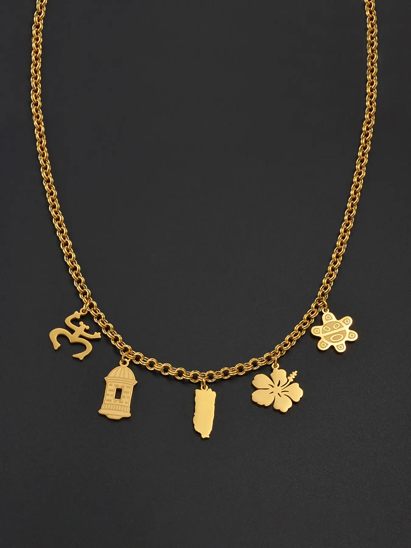 1Pc Puerto Rico Map Flowers Masks Frog Traditional Symbol PR Hibiscus Necklaces Dainty Boho Pendant Dangling Charms Necklace For Women Boho Style Jewelry Stainless Steel Jewelry
