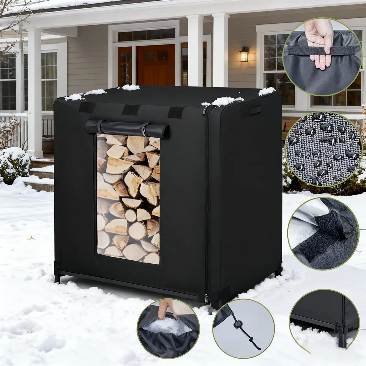 Winter Heavy-Duty Firewood Rack Cover - Oxford Cloth PVC-Coated Waterproof Dustproof Log Cover, All-Weather UV-Resistant Rectangle Firewood Storage Cover for Outdoor Fireplace, Patio, Garden