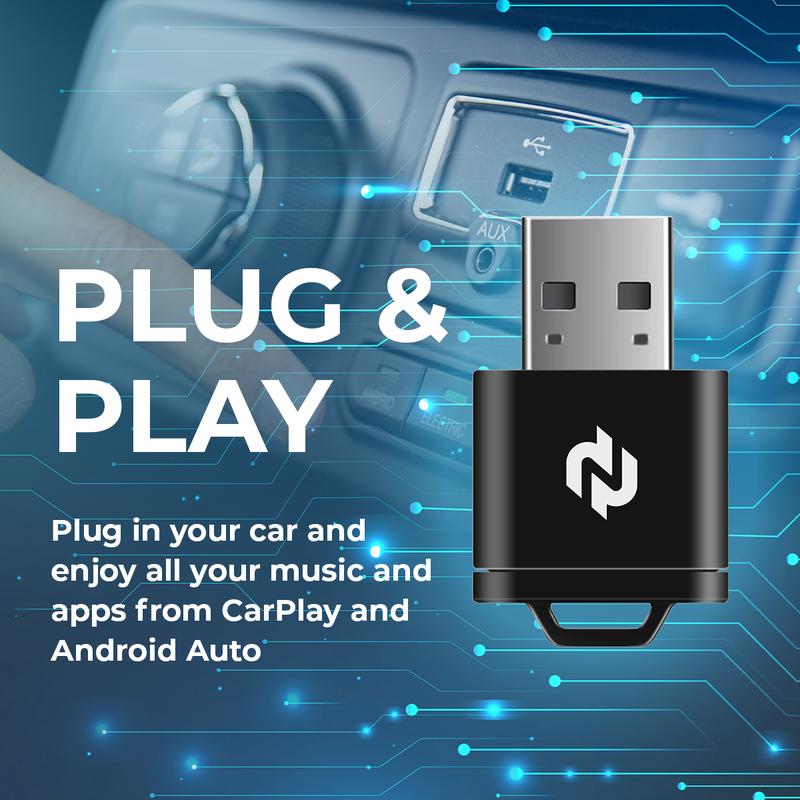 Wireless CarPlay Adapter by N - Plug & Play, convert your wired CarPlay or Android Auto connection to Wireless CarPlay or Android Auto