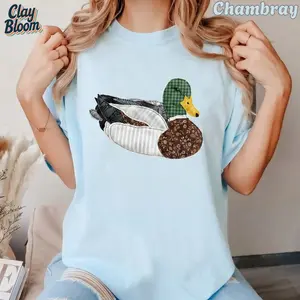 Comfort Colors Vintage Mallard Duck T-Shirt | Faux Patchwork Quilted Graphic Tee for Men and Women | Aesthetic Cottagecore Nature Lover Apparel | Retro Handcrafted Style Bird Shirt | Soft Oversized Cotton Streetwear Top - By Clay Bloom