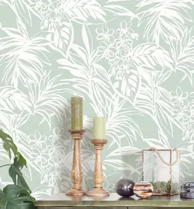 16.9''x118'' Tropical Leaf Peel and Stick Wallpaper Green and White Removable Self Adhesive Wallpaper Modern DIY Contact Paper Green Leaf Decorative Wall Paper for Bathroom Bedroom Covering