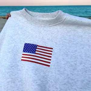 American Flag Embroidered Unisex Sweatshirt, Patriotic USA Crewneck, 4th of July Outfit for Him or Her