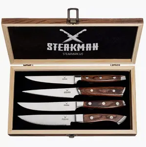 Multipurpose Knife Set- Steak Knives Box - Unique Present in Wooden Gift Box - Gift Idea for Men Women Wife Husband Dad Mom – Wooden Handles Knives - Gifts for Birthday Anniversary