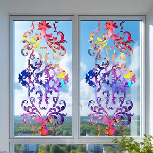 Creative Vintage Gradient Pattern Large Static Cling Window Sticker, Double-Sided Visible Background Decorative Art Display Film