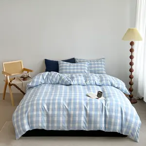 3/4 Pcs Striped Comforter Set , Reversible Blue And White Plaid Texture Bedding Set With Zipper , Modern Simple Striped Printed Bedding ,For Bedroom Guest Room, Suitable For All Seasons (1 Duvet Cover + 1 Flat Sheet + 1/2 Pillowcase, No Fillers)