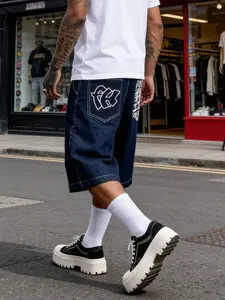 Men's New Spring Summer Casual Embroidered Washed Denim Shorts, Versatile Loose-Fitting Jeans Mid-Thigh Pants, All Seasons Fashion