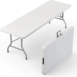 8 Feet Foldable Table with Built in Handle & Steel Legs |   Heavy Duty Portable |   Perfect for Party, Dining, Wedding, Events, Picnic Indoor, Outdoor, Camping, Utility, Temporary