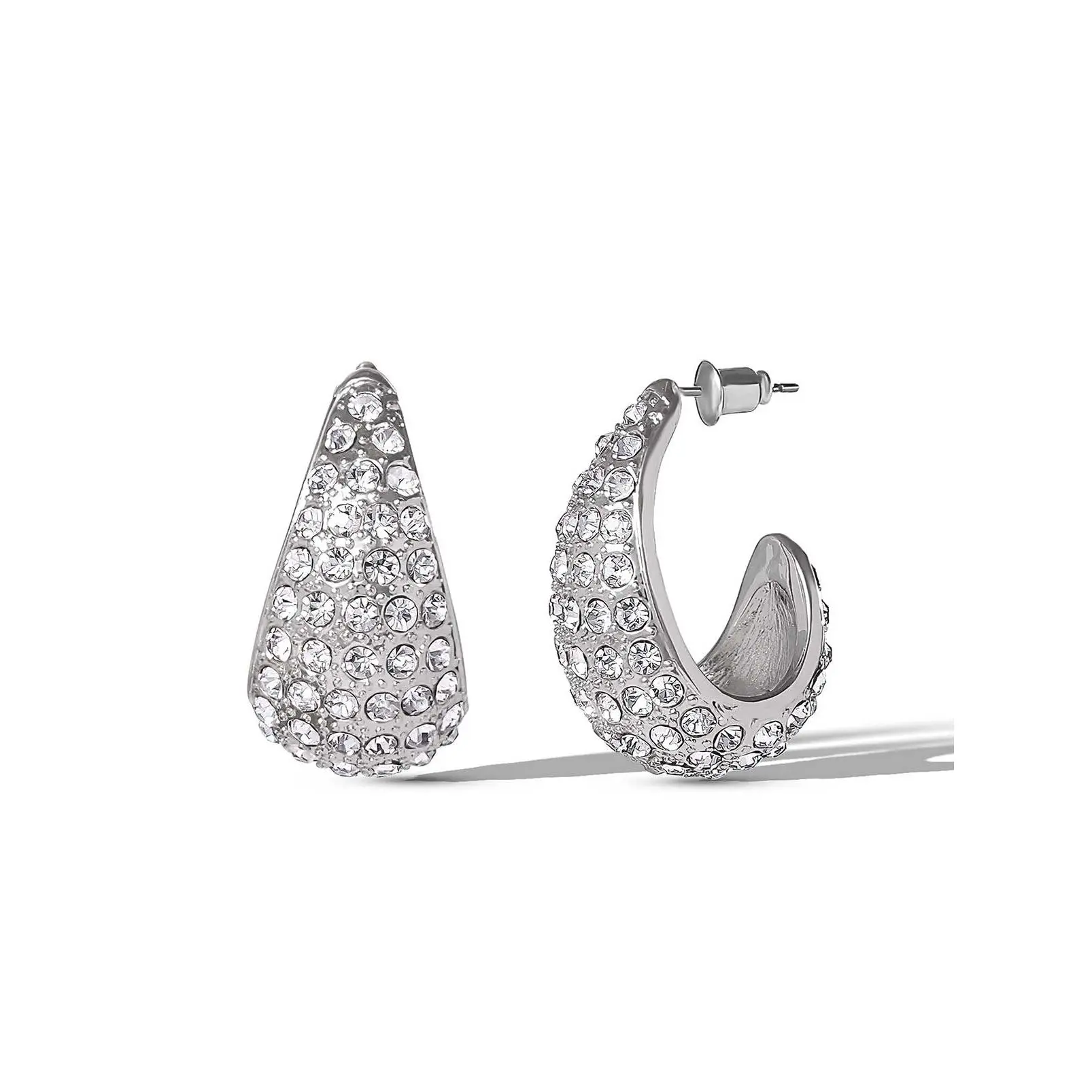 Crystal-Encrusted Teardrop Hoop Earrings