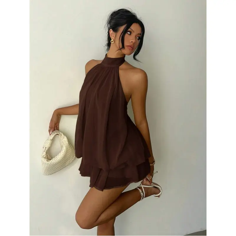 Styling halter brown leather dress - TikTok Shop