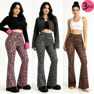3 Pack Yoga Pants, Leopard Print Leggings, Flare Yoga Pants, Curvy Workout Pants, High Waisted Tummy Control Leggings, Butt Lifting Activewear, Plus Size Leopard Pants, Gym Leggings for Women, Stretch Flare Pants, Y2K Streetwear Pants, 3-Pack Activewear