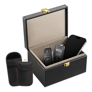 【Spotlight Day】VEVOR Faraday Box, PU Leather Signal Blocking Holde, Keyless Fob, Protector Shielding with 2 Key Bag, for WiFi, RFID, GPS, Bluetooth & 5G, Anti-Theft Box and Anti-Hacking Blocker(6.3 x 5.1 x 3.7")