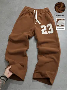 Unisex Drawstring Waist Winter Warm Straight Leg Wide Leg Casual Sport Pants, Pocket Design, Suitable for All Seasons, Casual Streetwear Pants