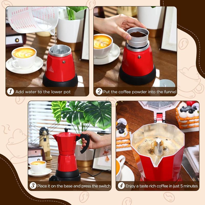 Cafeteras Electricas Modernas Moka Pot, Italian Coffee Espresso Machine, 6 Cup Cuban Coffee Maker with Detachable Base & Overheat Protection, Greca Electrica De Cafe  for Travel