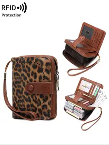 Fashion Leopard Print Zipper Short Wallet, Casual Multi Card Slot Wallet for Women, Trendy Versatile High-quality Daily Wallet for Women, RFID Card Slots
