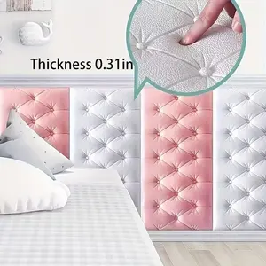 9pcs Self-Adhesive 3D Foam Wall Panels, Thick Vinyl Buffer Stickers, Anti-Collision Bed Rail, Easy Peel and Stick Wallpaper for Bedroom Walls