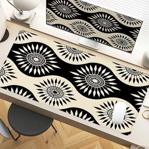 Black White Geometric Sunburst Desk Pad Gaming Mousepad XXL Mouse Pad For Laptop Desk Mouse Pad Extra Large With Non-Slip Rubber Base Stitched Edges Surface For PC Gamers Office Workers & Home Use Perfect Gift For Holidays And Special Occasions