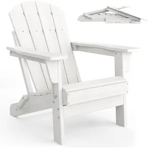 Garvee Folding Adirondack Chairs with 380lbs Capacity, Made from Durable HDPE Material with Natural Wood Texture, Ideal for Fire Pit Seating in Patio, Garden, Pool, Beach, and Camping - White
