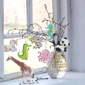 15 Pack Animal Diamond Art Ornaments Diamond Keychains Double Side Key Rings DIY 5D Art Pedants for Beginners Birthday Crafting Home Party Decor