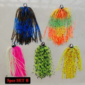 5pcs Offshore Big Game Trolling Fishing 2.9" 5g Mahi Marlin Tuna Bass Silicone Fishing Jig Head Skirts DIY Rubber Fishing Jig Lures Artificial Fishing Lure Kingfish duster Bait Spinner Buzzbaits Saltwater Fishing Lures