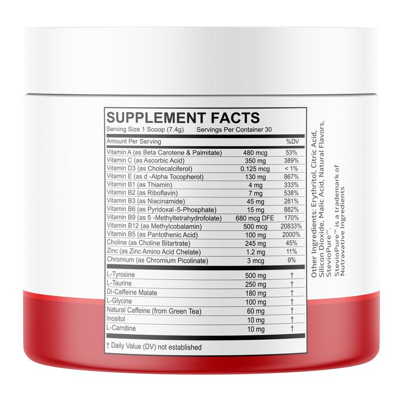 Just Energy Drink Powder, Refreshing Energy Drink Mix with 21 Energy-Boosting Ingredients, Includes B Vitamins, Choline, Zinc, Chromium and Inositol, 30 Servings