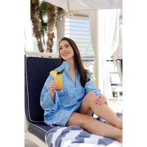 TAJ Mini Beach Kaftan | Cornflower Scallop Shell Eyelet