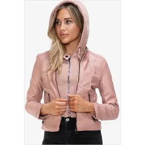 Women's Mauve Faux Leather Hooded Jacket