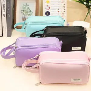 Portable Handle Large Capacity Storage Pencil Case, Macaron Color Options, Washable No Odor, Student Stationery Box, Unisex