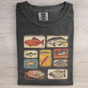 Comfort Colors Vintage Tinned Fish T-Shirt, Retro Sardine Can Tee, Funny Seafood Shirt, Unisex Foodie Graphic Tee, Coastal Cottagecore Aesthetic Shirt